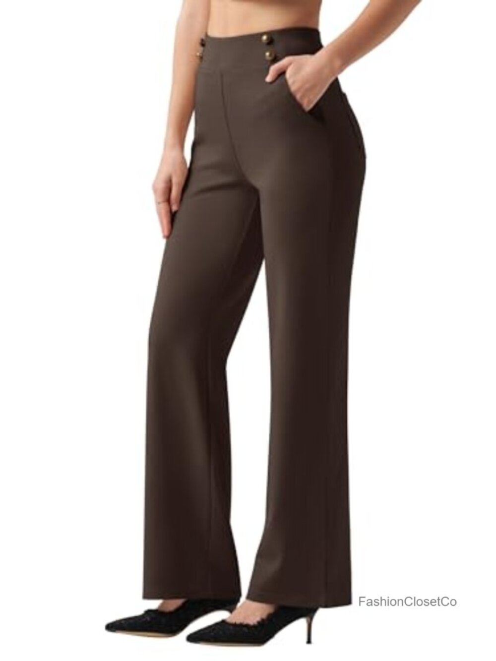 Women's Wide Leg Dress Pants High Waisted Stretch Work Slacks with Pockets